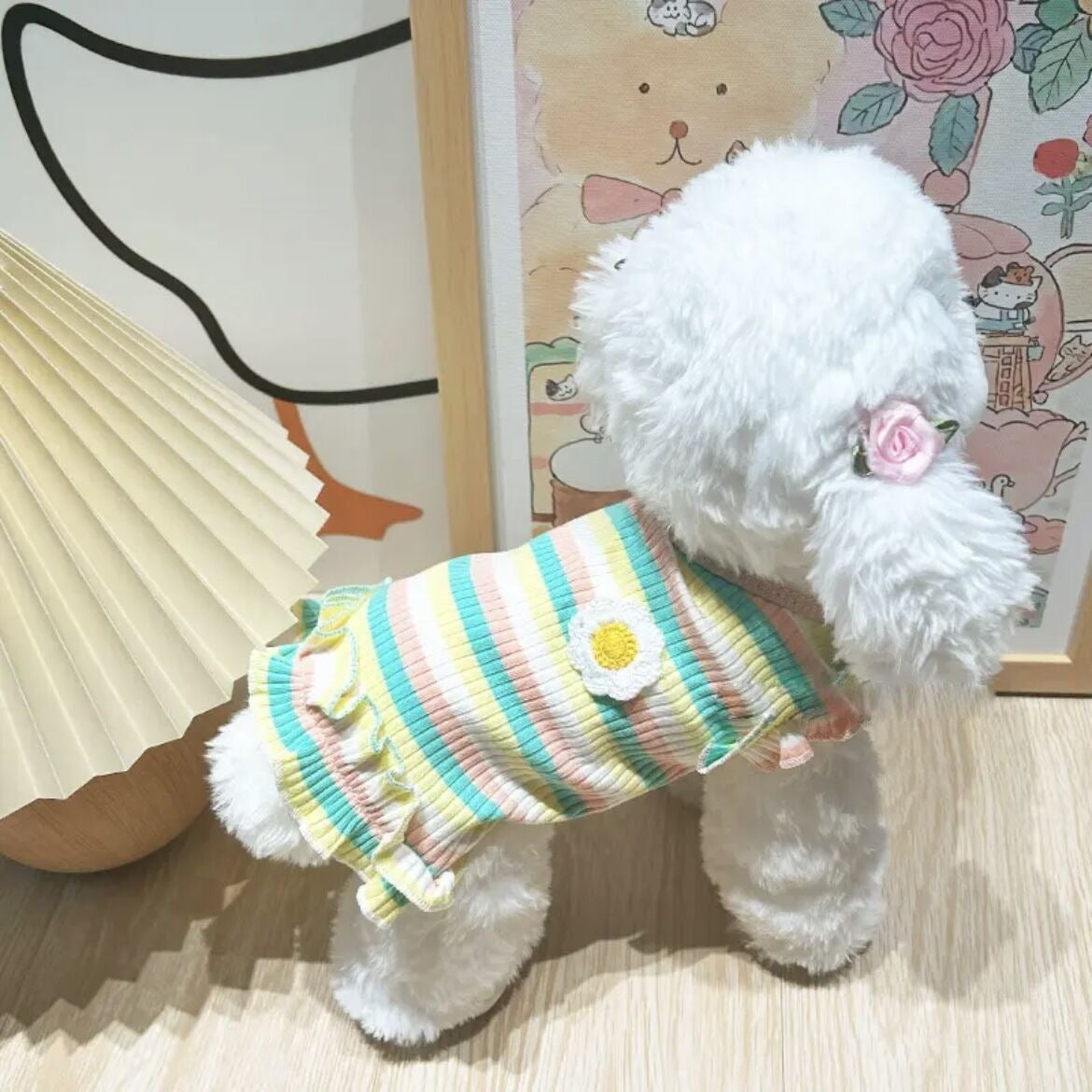 夏用 カラフルストライプ花柄ベスト 小型犬用 涼感素材 通気性抜群 トイ・プードル チワワ ポメラニアン 犬 服 犬 服 犬服 犬の服 ペット用品 ハーネス 小型犬