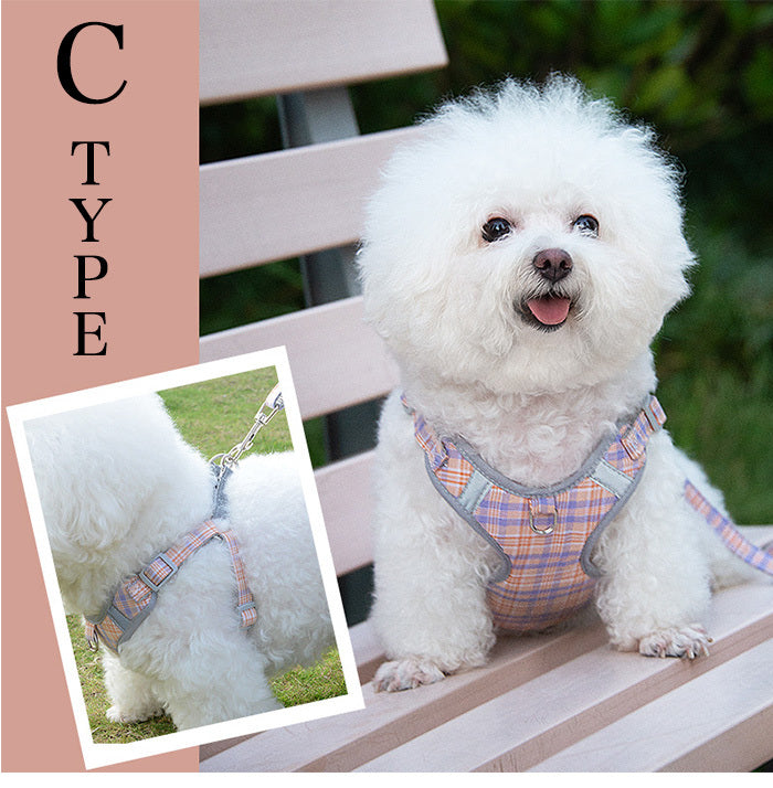犬 カラフル チェック 猫 リード付 服 ハーネス 胴輪 ドッグ ウェアハーネス キャット ペット