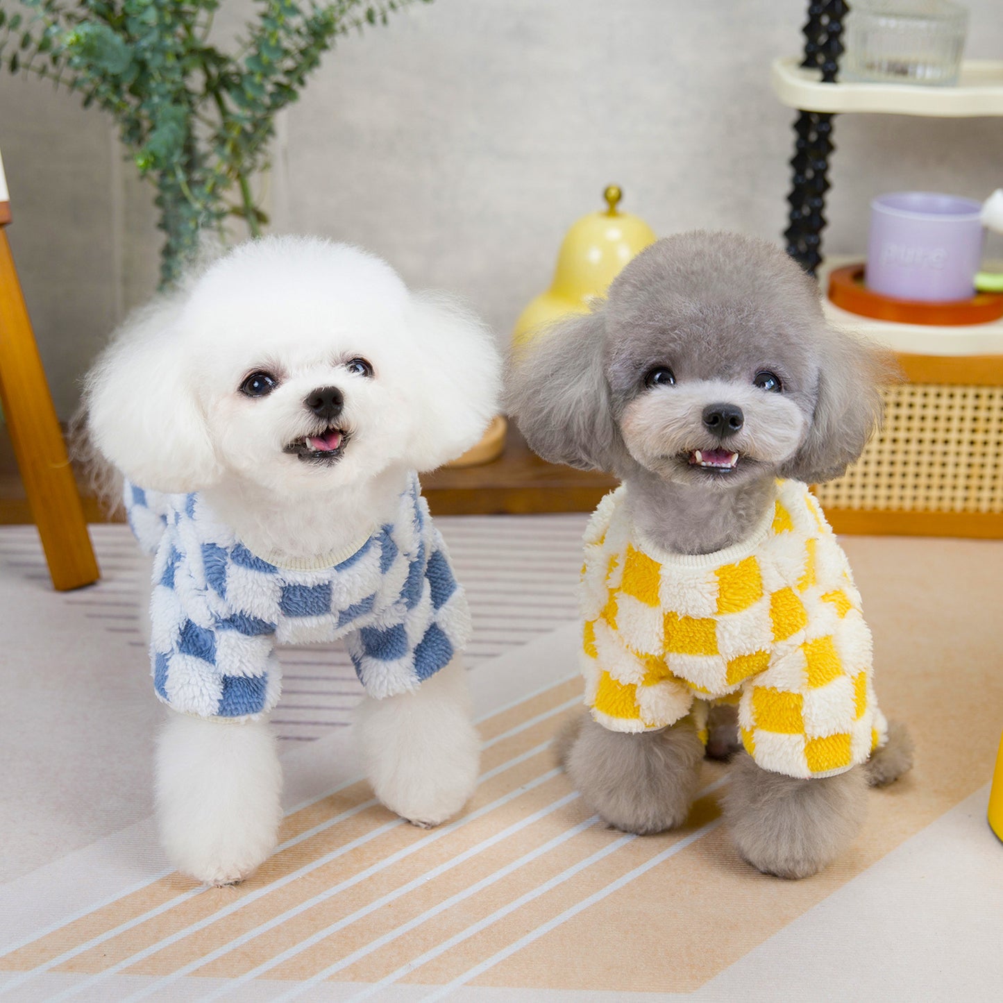 人気犬服 ペット服 小型犬 猫用 秋冬 あったか 快適 シェブロン両面フリースコート
