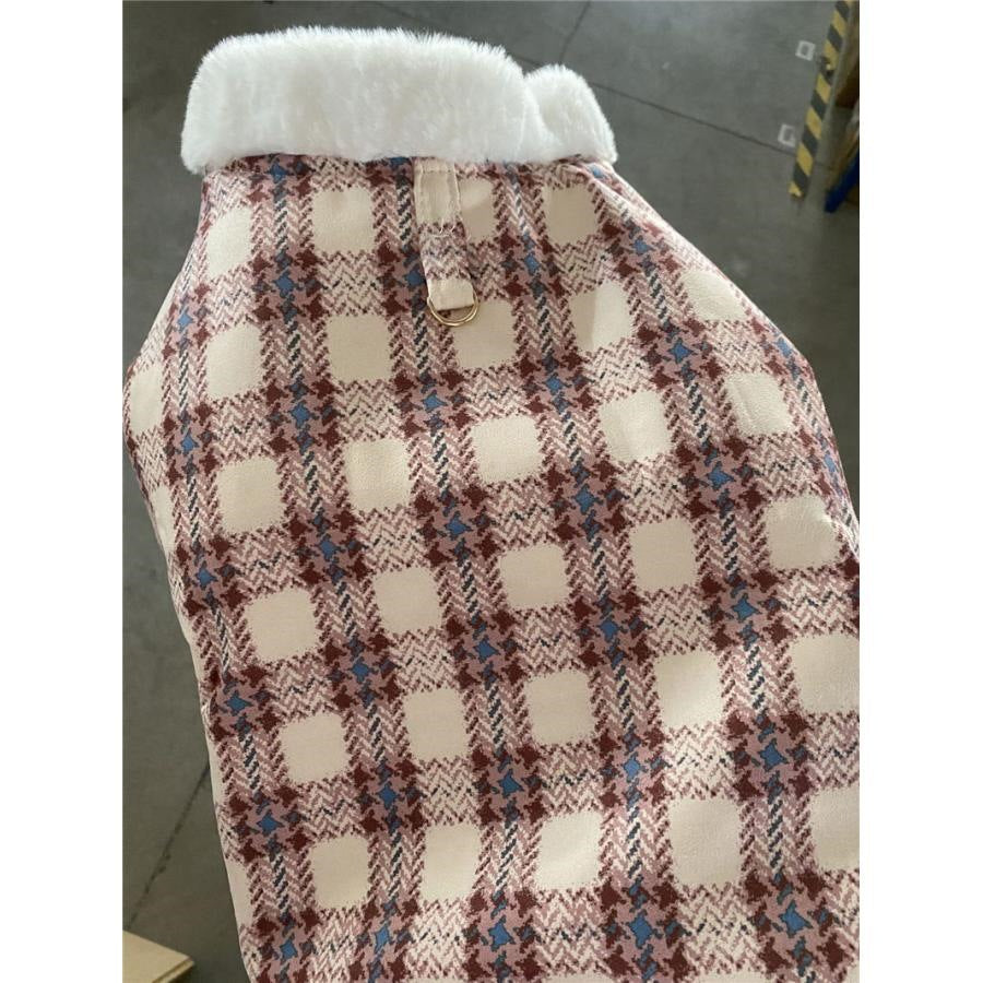 人気商品超目玉 犬服 ペットウェア 犬の服 厚手 Dカン付き チェック柄 ドッグウェア ペット用品 可愛い 暖かい 秋冬春 裏ボア 防寒 モコモコ ふわふわ 散歩