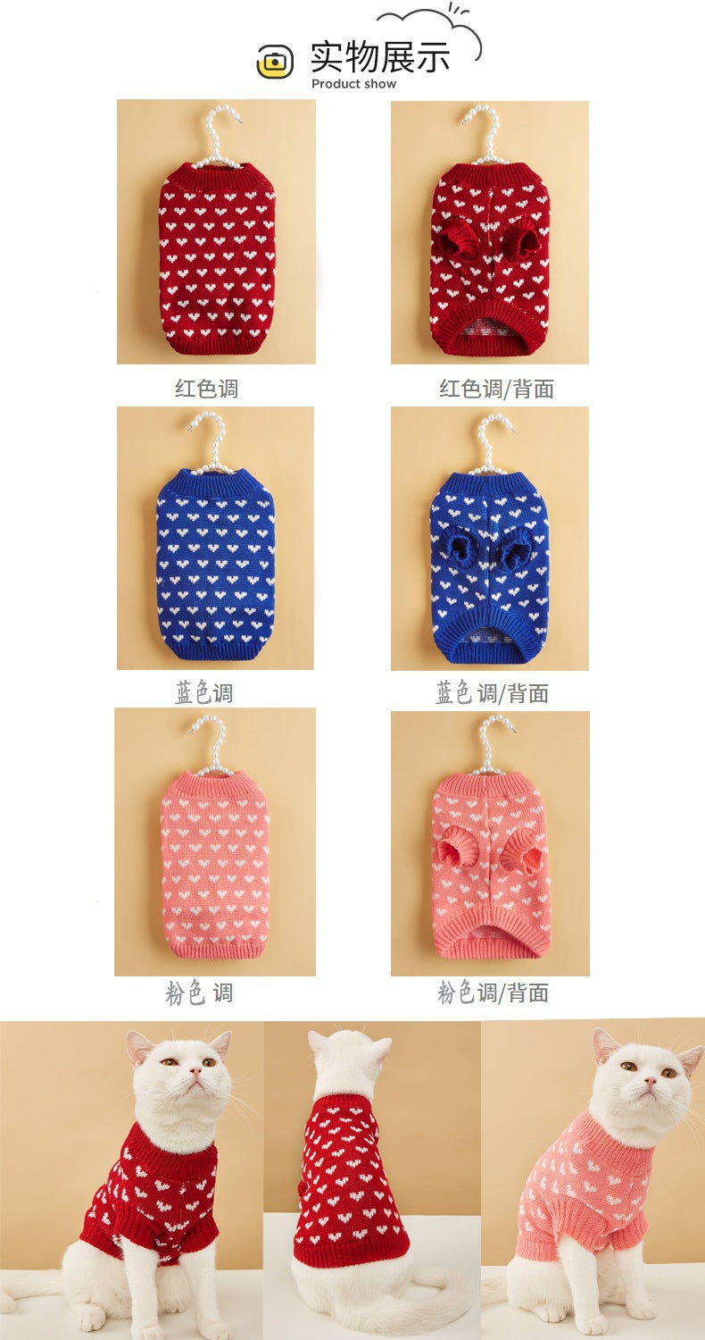 人気 可愛い ペット服 秋冬暖かいレッドピンクハート犬の服セータースカート休日クリスマス新年ペット服