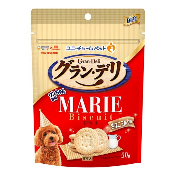<a href="https://www.qoo10.jp/gmkt.inc/Search/brand.aspx?brandno=18151" target="_blank" class="title_brand" id="btn_brand" title="ユニ・チャーム">ユニ・チャーム</a>グランデリ ワンちゃん専用マリービスケット きなこミルク味50g