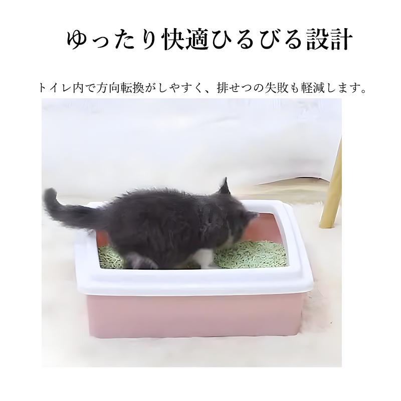 オープンタイプ ペットトイレ 猫トイレ 猫砂防止 砂の飛び散り防止 スコップ付き 大型 開放式 大容量 大きめ 深め 猫用 ねこトイレ キャットトイレ 高め