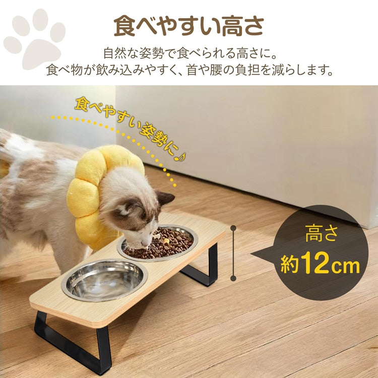 3日で出荷 ペットボウル ペット用食器 ペット用 フードボウル ネコボウル 2皿タイプ 斜面 お手入れ簡単 組立簡単ステンレス皿 食器台 水飲み 工サ用 お水用 小型犬 猫 pt097