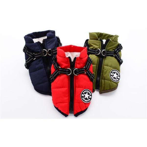 犬 服 犬の服 犬用ベスト ダウン風ベスト 犬用アウター ペット服 ハーネス一体 ドッグウェア 中綿 冬服 小型犬 中型犬 ジップアップ 防寒 温かい