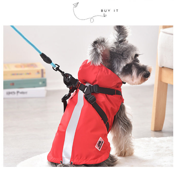 レインコート 服 ドッグウェア 一体型 ウェア 犬 フード付 ハーネス 中型犬 ペット ドッグ 猫 小型犬