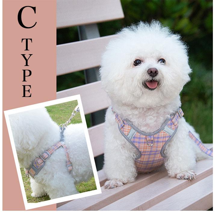 犬 カラフル チェック 猫 リード付 服 ハーネス 胴輪 ドッグ ウェアハーネス キャット ペット