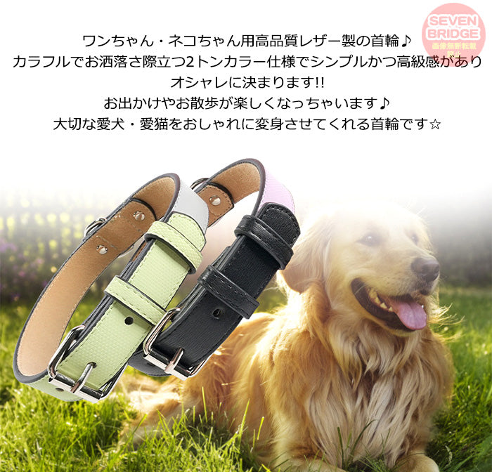 ツートンカラー ペットグッズ カラフル 小型犬 ペット 首輪 犬 大型犬 レザー ドッグ 猫 キャット 中型犬