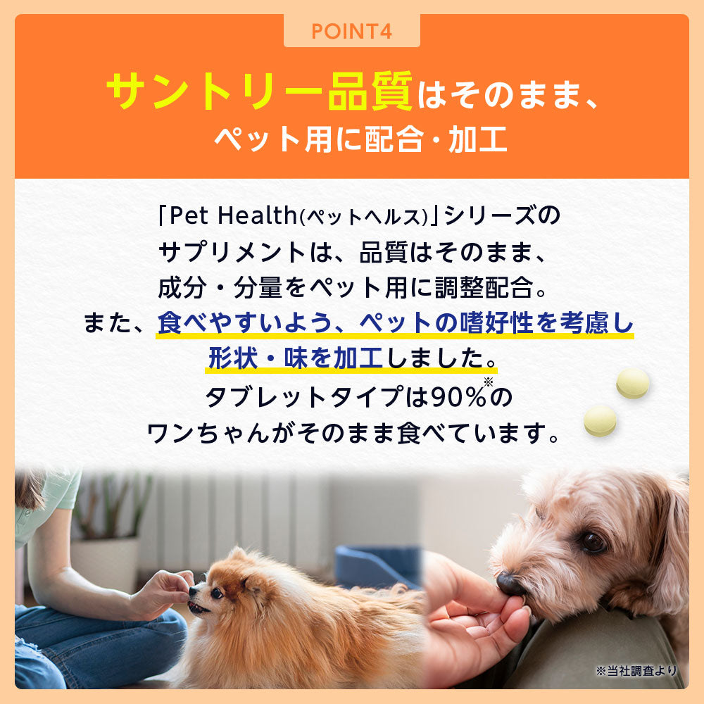 <a href="https://www.qoo10.jp/gmkt.inc/Search/brand.aspx?brandno=128060" target="_blank" class="title_brand" id="btn_brand" title="Suntory Wellness">Suntory Wellness</a>サントリー 公式 Pet Health (ペットヘルス) グルコサミン プラス 動物用栄養補助食品 60粒入/約10~30日分