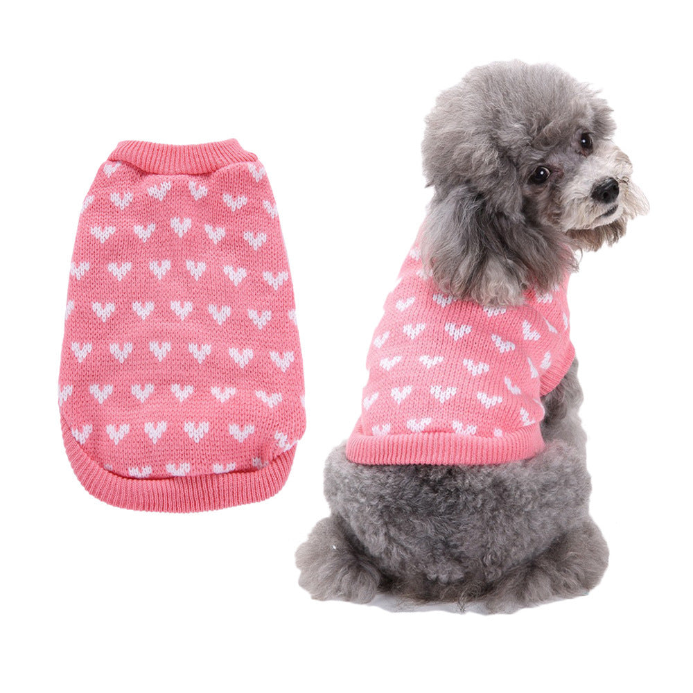 人気 可愛い ペット服 秋冬暖かいレッドピンクハート犬の服セータースカート休日クリスマス新年ペット服