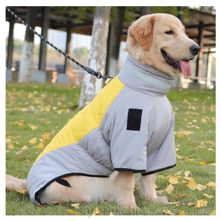 ドッグウェア 背中開き 中綿 コート 配色 中型犬 大型犬 向け 犬服 ダウン ジャケット ハイネック ハーネス 秋 冬 3XL 防寒