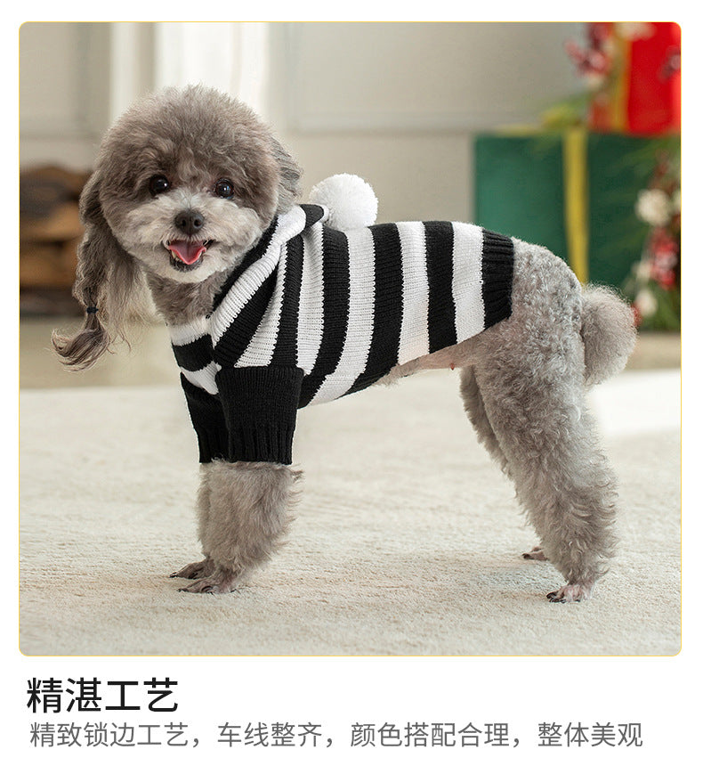 人气新作ホット冬ペット セーター クリスマス小型および中型犬ストライプ フード付きセーター ニット ペット服