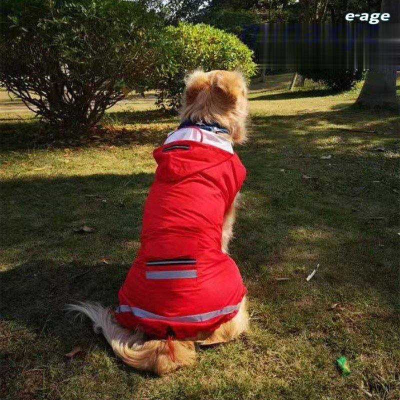 ドッグウェア レインコート カッパ 犬の服 雨具 パーカー フード 反射テープ 大型犬 中型犬 ブルー レッド イー ペット用品 お出掛け 雨の日