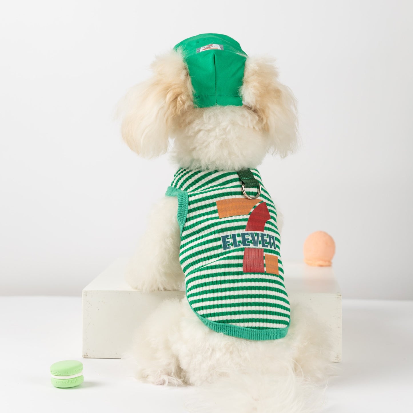 犬 洋服 春夏犬服ボーダーベスト帽子リードスリング小型犬猫ペット服