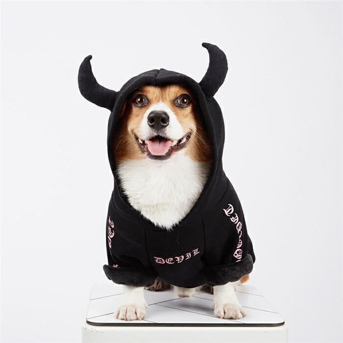 犬 服 デビル ハロウィン コスプレ フレブル服 裏起毛パーカー フレンチブルドッグ ペットウェア