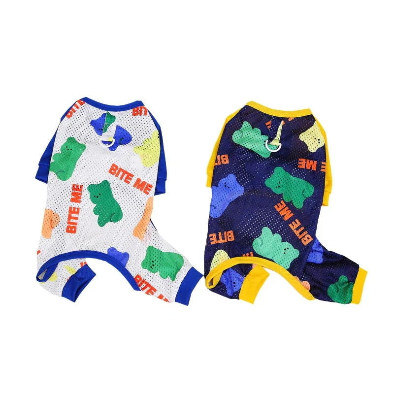 犬服 ペットウェア 春夏新作テディ通気服ペットホームウェアメッシュ4本足ズボン