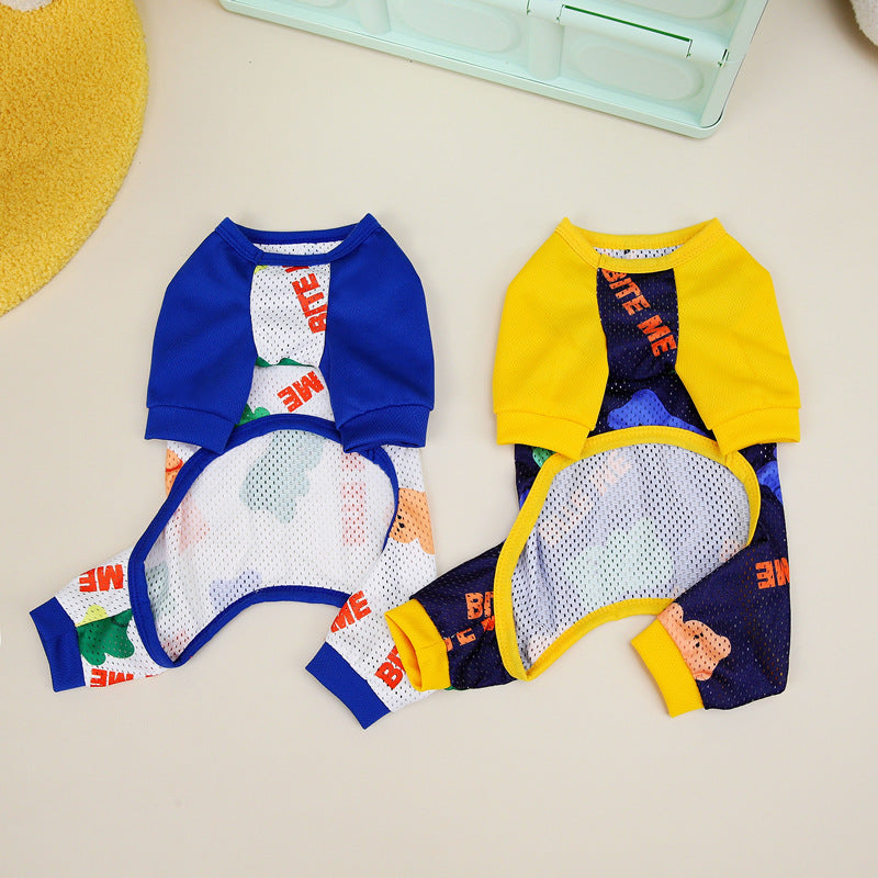 犬服 ペットウェア 春夏新作テディ通気服ペットホームウェアメッシュ4本足ズボン