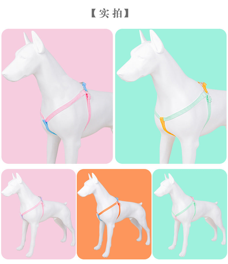 コントラストカラー ペットリーシュ マカロン カラーマッチング ペットチェストストラップ 防爆 赤 犬 リーシュ ヒート ペット