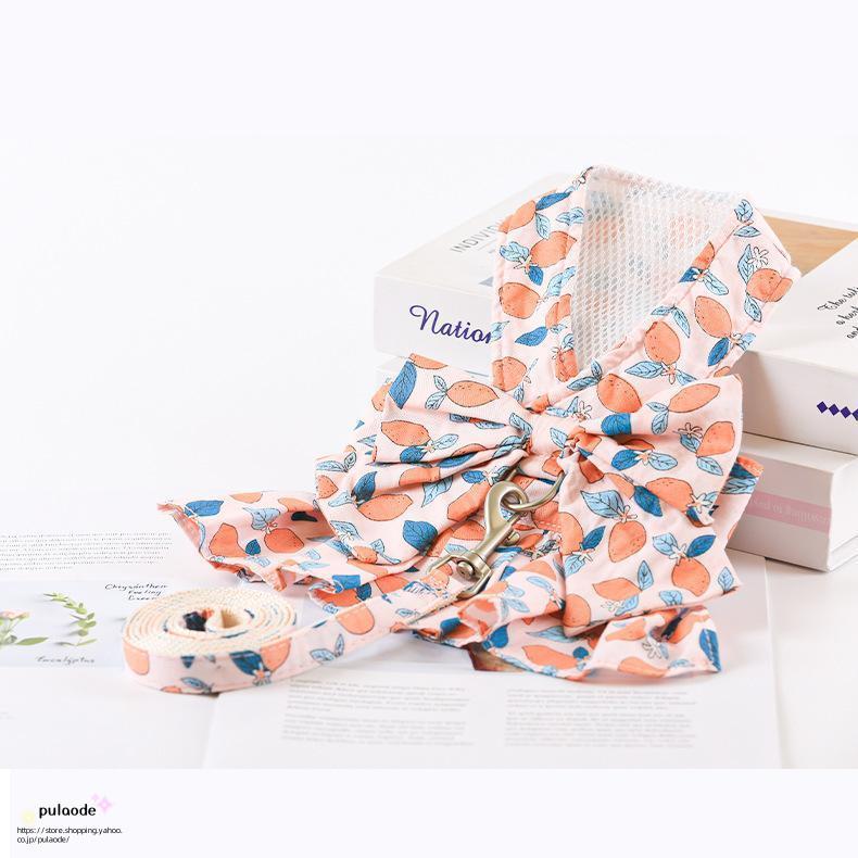今も人気!ハーネス リード 2点セット ペット用品 ベストハーネス 犬用 猫用 小型犬 ワンピース風 ドッグ リーシュ 胴輪 散歩紐 牽引紐 平紐 花柄 チェッ