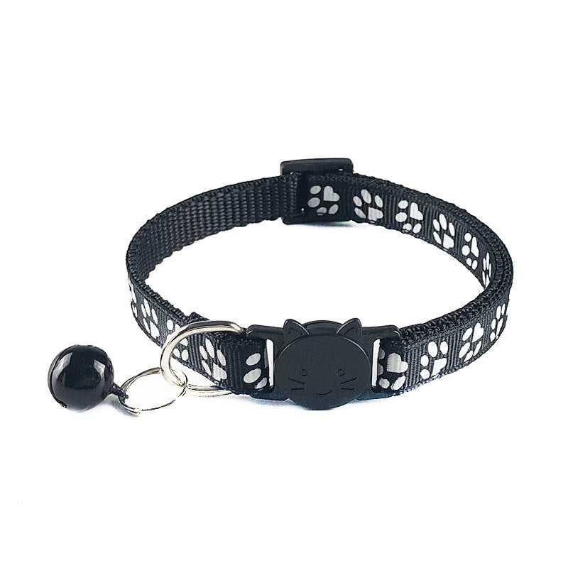猫 安全 ペット用品 おしゃれ 猫型バックル カラフル 黒 ネコ 赤 肉球柄 セーフティーバックル 鈴 首輪 調節 ねこグッズ