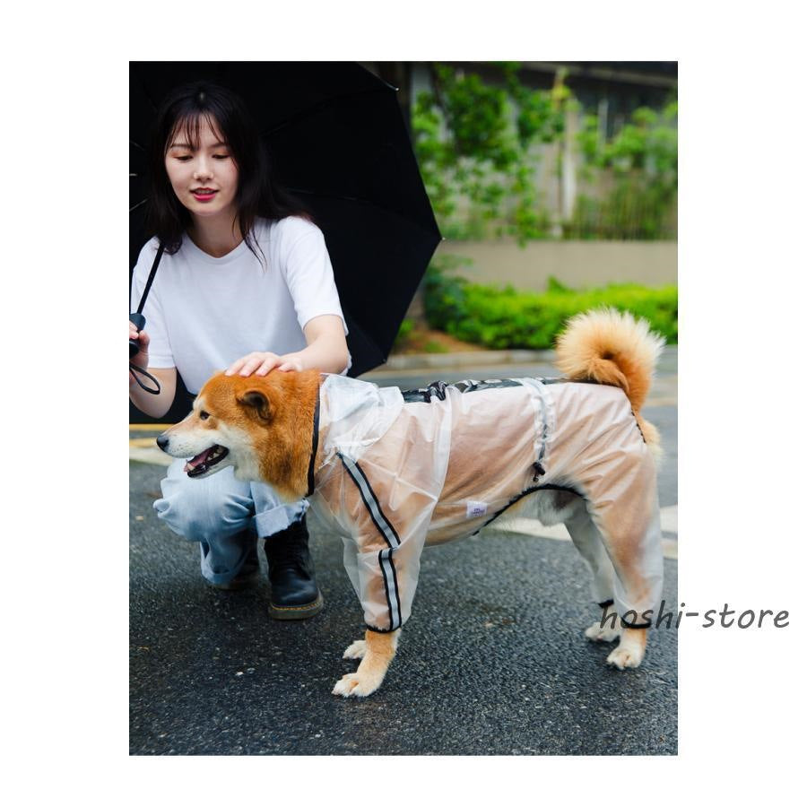 犬用 レインコート ポンチョ 着せやすい ドッグウェア 柴犬 ブラック ホワイト 雨具 カッパ 透明 フード付 小型 中型 大型