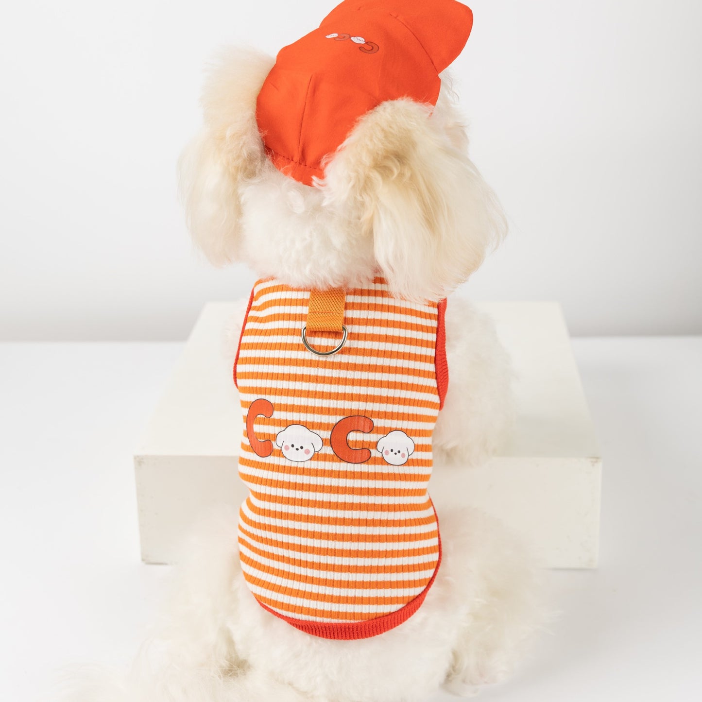 犬 洋服 春夏犬服ボーダーベスト帽子リードスリング小型犬猫ペット服