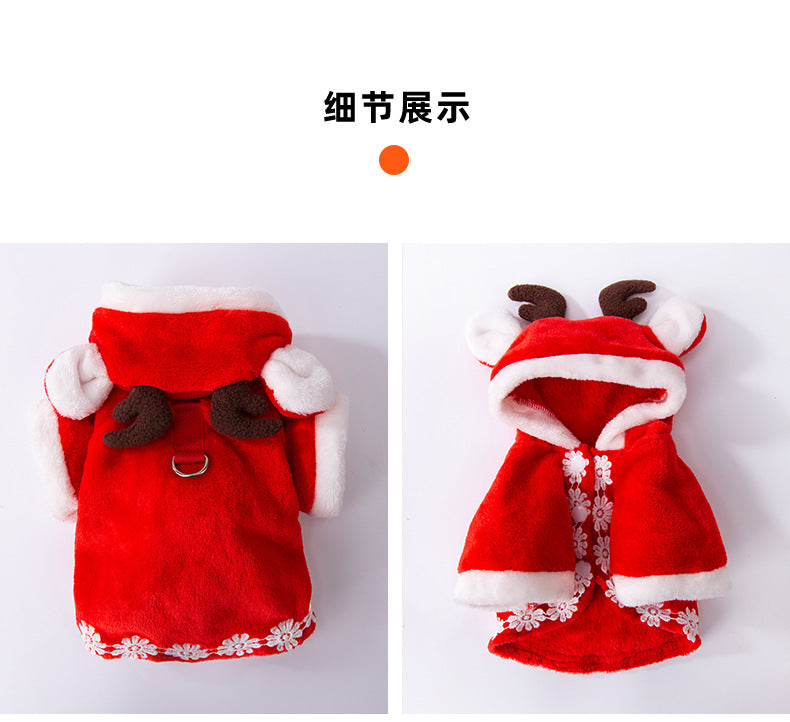秋冬の犬服 テディボーミペットのコキシナレビーベア秋冬服 猫の服クリスマスシリーズ鹿の角のマント