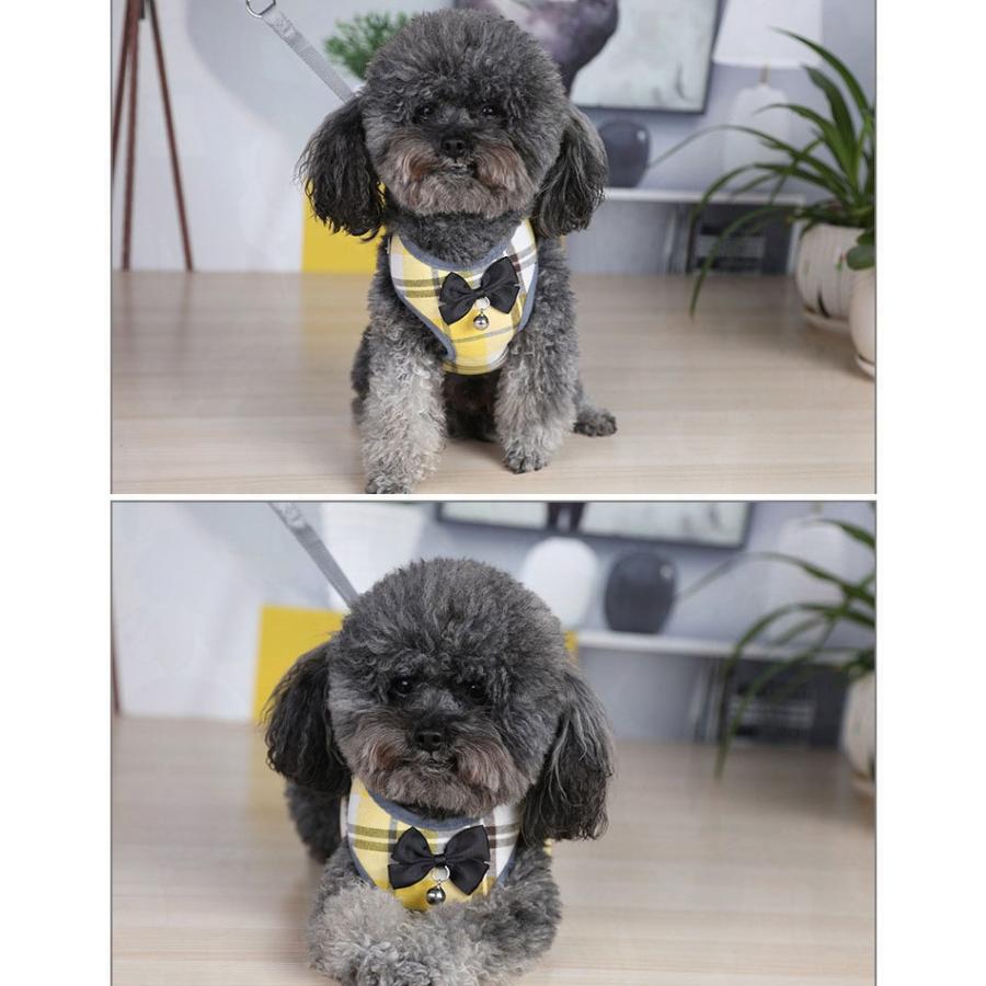 【在庫限り】犬 サイズ調整可 チェック柄 首輪 小型犬用 リード 中型犬用 蝶ネクタイ ワンちゃん 犬用 ペット リボン ハーネスリードセット ハーネス