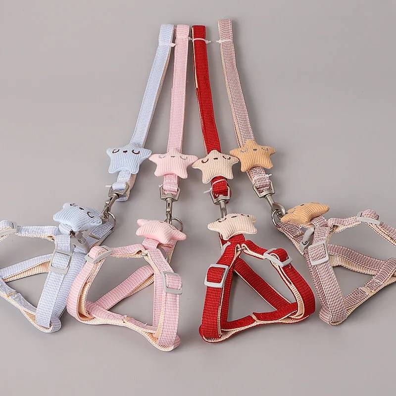 数量限定品小型犬 リードセット 猫用ハーネス 抜けない リーシュ 胴輪 ねこ用 胸当て ベスト ネコ用 キャット お出掛け 可愛い カラフル 星 お散歩 キャットウェア キャットウエア