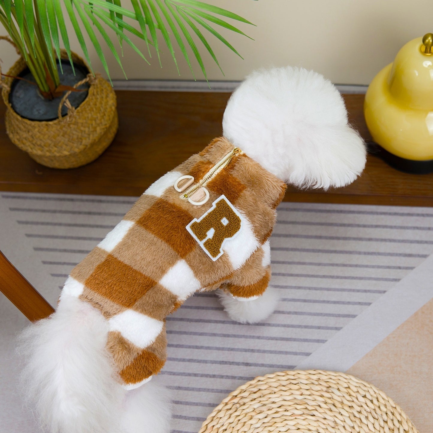 人気犬の服ペットの服小型犬猫が着ることができる秋冬暖かい快適なビッグチェック柄四本足フリースジャケット