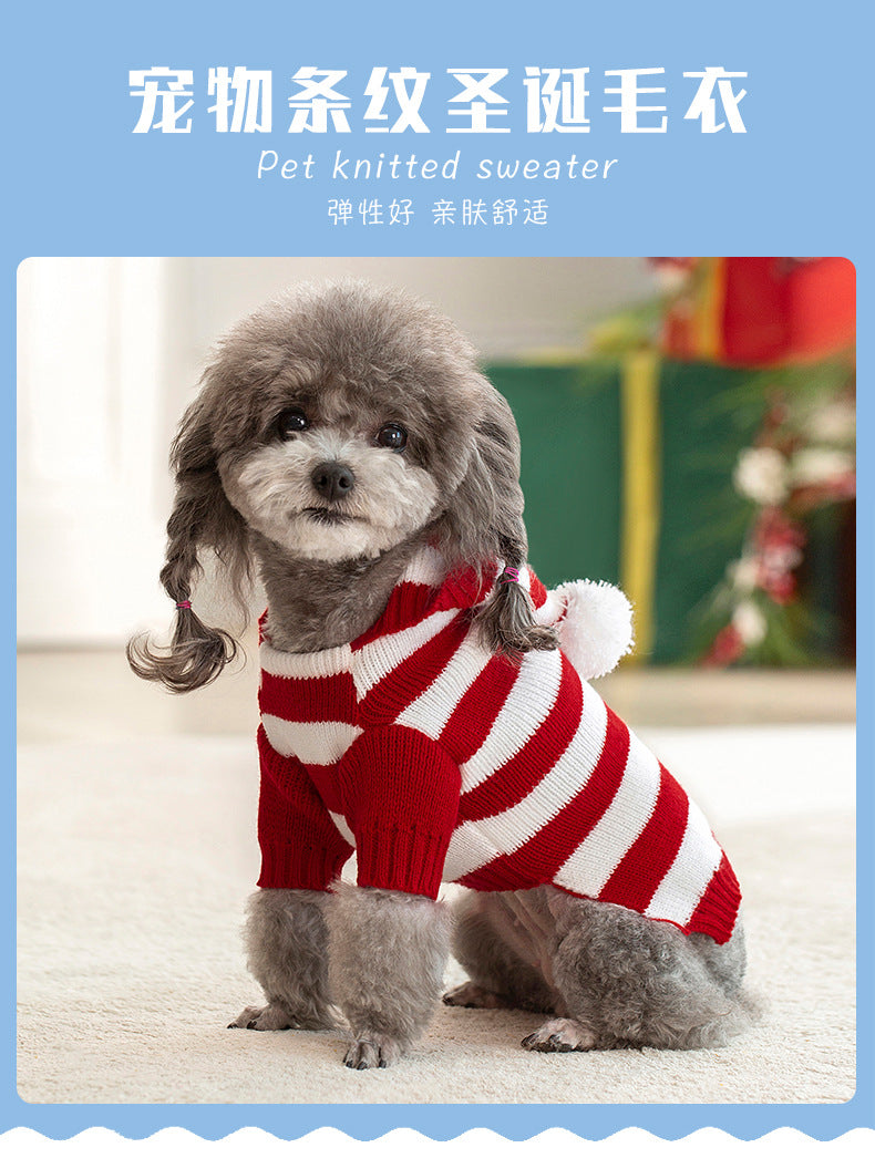 人气新作ホット冬ペット セーター クリスマス小型および中型犬ストライプ フード付きセーター ニット ペット服