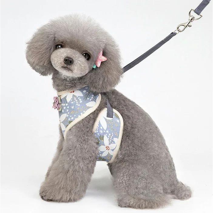 新商品プロモーション,数量限定 犬 ハーネス リード付 ペット 服 フラワー コサージュ ウェアハーネス 胴輪 キャット ドッグ メッシュ リボン ラインストーン犬 ハーネス