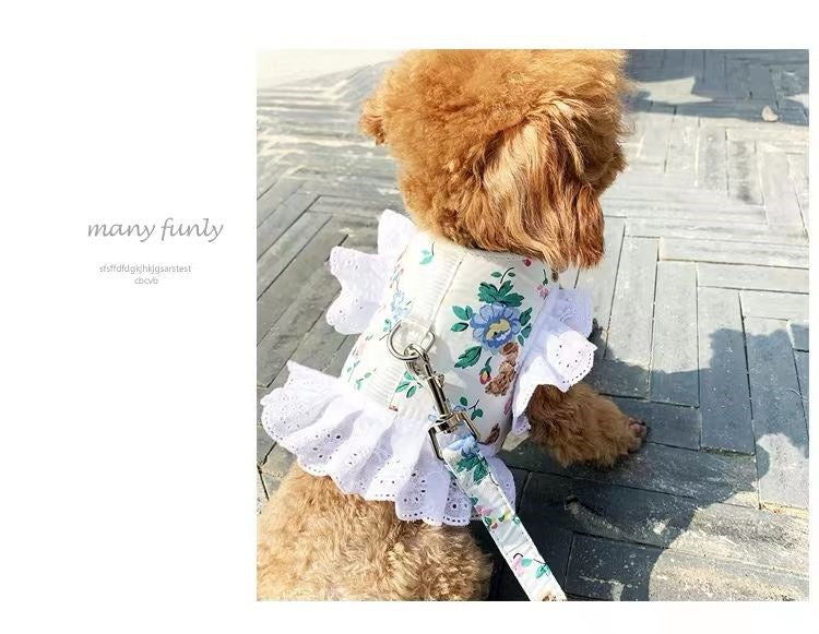 犬猫牽引ロープお姫様風通気ロープ小型犬かわいい子犬ペット胸帯猫服