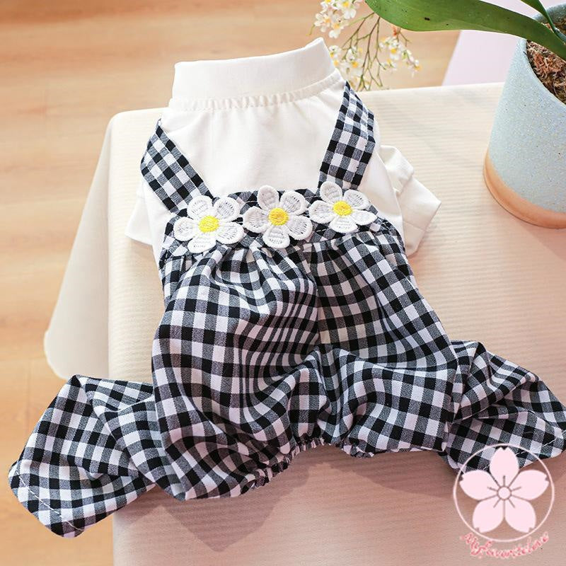 万能流行感 ペット 服 安い 犬 春 夏 秋 冬 ギンガム チェック サロペット かわいい 可愛い ハイブランド 猫 ドッグウェア