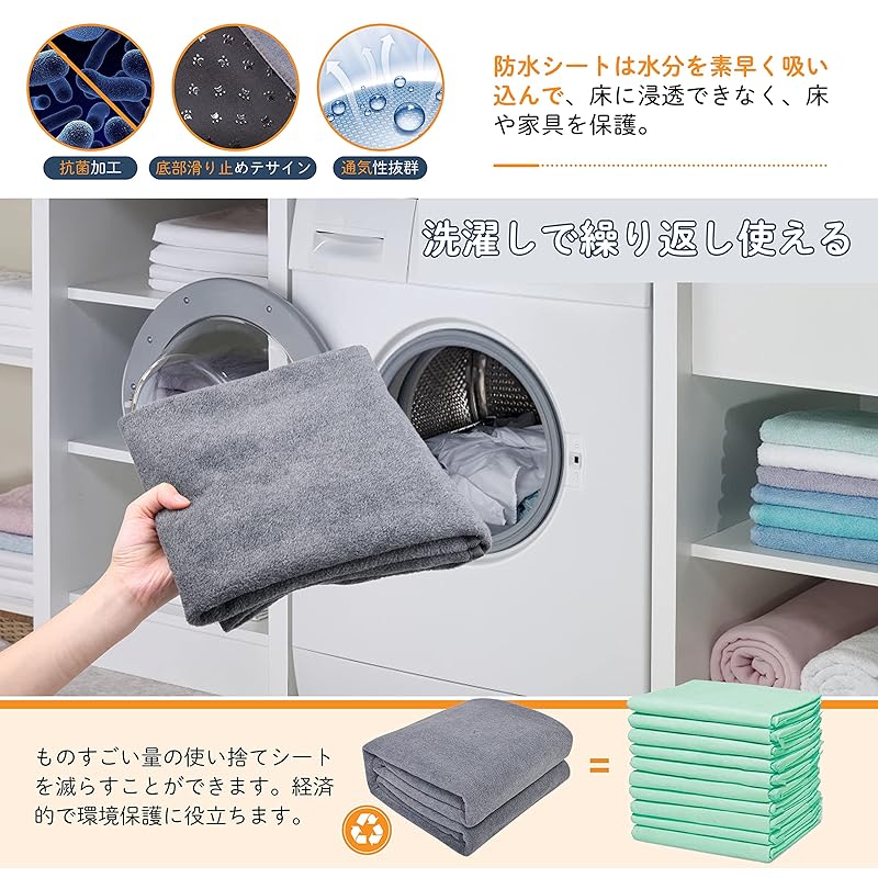 【即納】【2枚セット】犬 猫用洗えるペットシーツ 繰り返し使える犬用おしっこマット ペットマット 漏れにくさ 噛み耐性 速乾 消臭 介護 制菌 超吸収 (41*61cm, グレー)