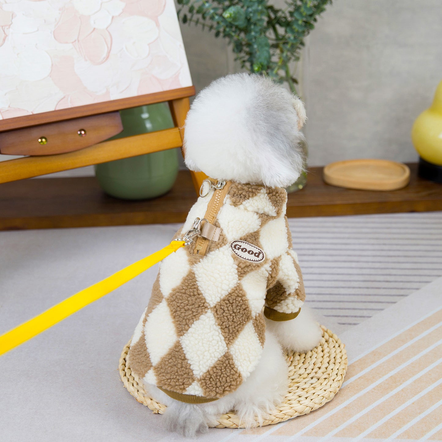 人気犬の服 ペット服 小型犬 猫も着られる 秋冬 あったか快適ダイヤ格子柄ジップフリースジャケット