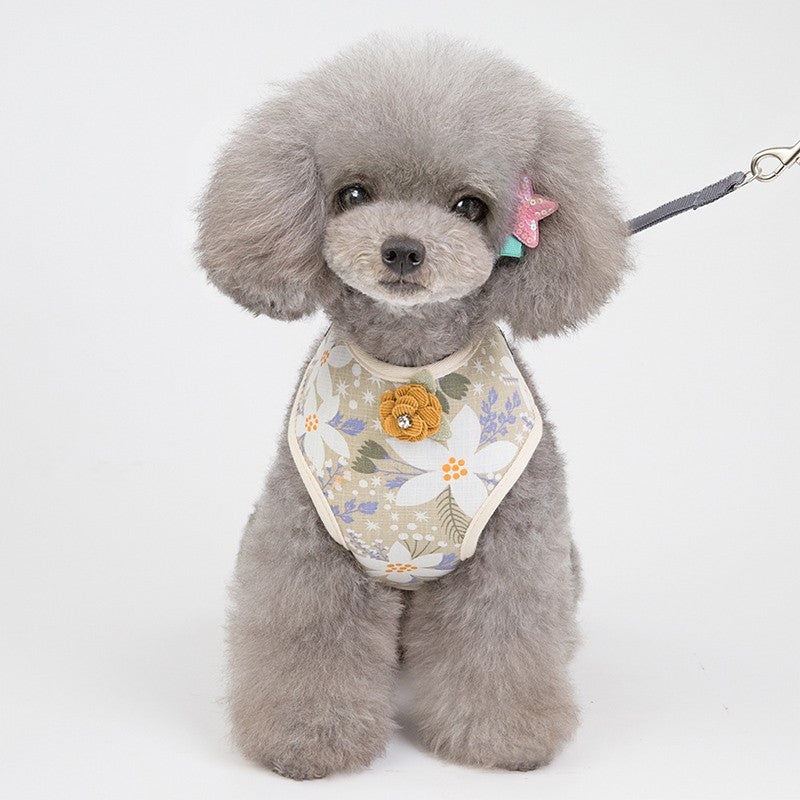 キャット ハーネス 犬 メッシュ リード付 ドッグ リボン ラインストーン コサージュ 胴輪 フラワー ウェアハーネス ペット
