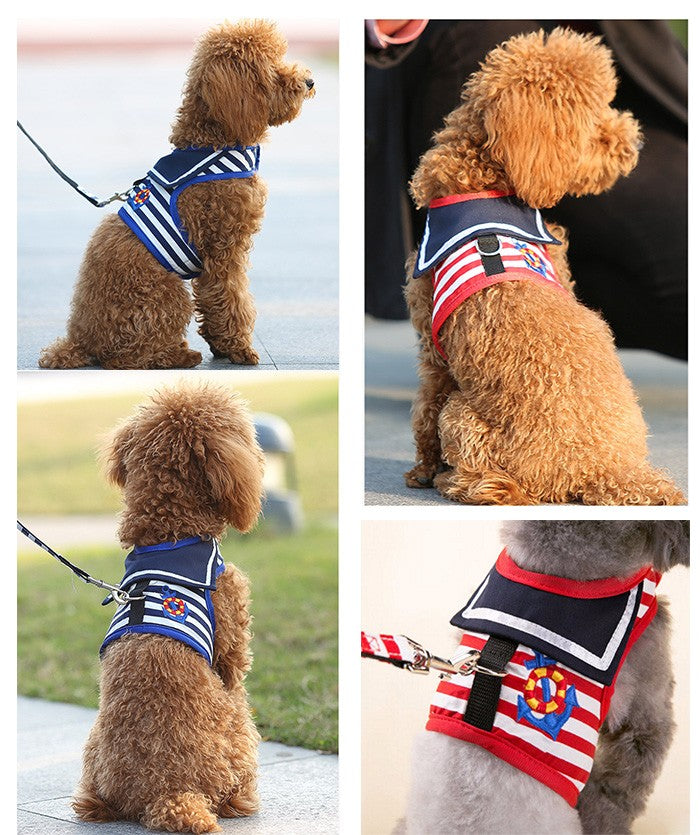 犬 猫 メッシュ ハーネス ペット キャット リード付 セーラー 服 ボーダー ドッグ 胴輪 マリン