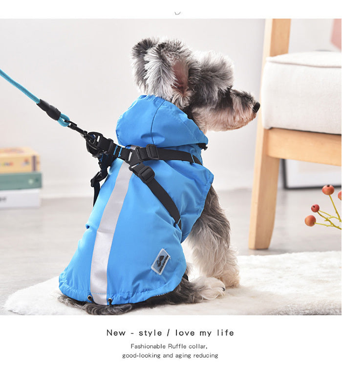 レインコート 服 ドッグウェア 一体型 ウェア 犬 フード付 ハーネス 中型犬 ペット ドッグ 猫 小型犬