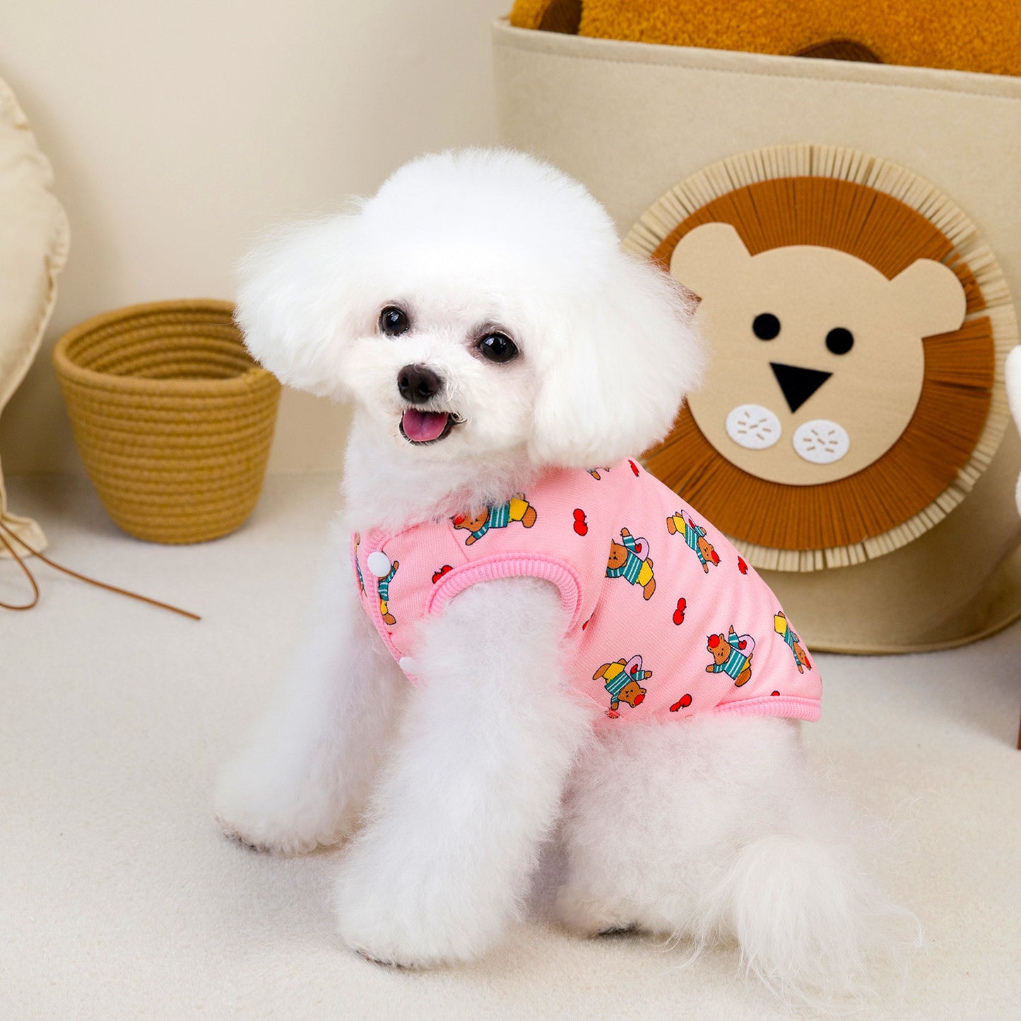 人気犬の服ペットの服小型犬や猫が秋と冬に着用することができますプリントベアコットンベストに代わって暖かい快適さ