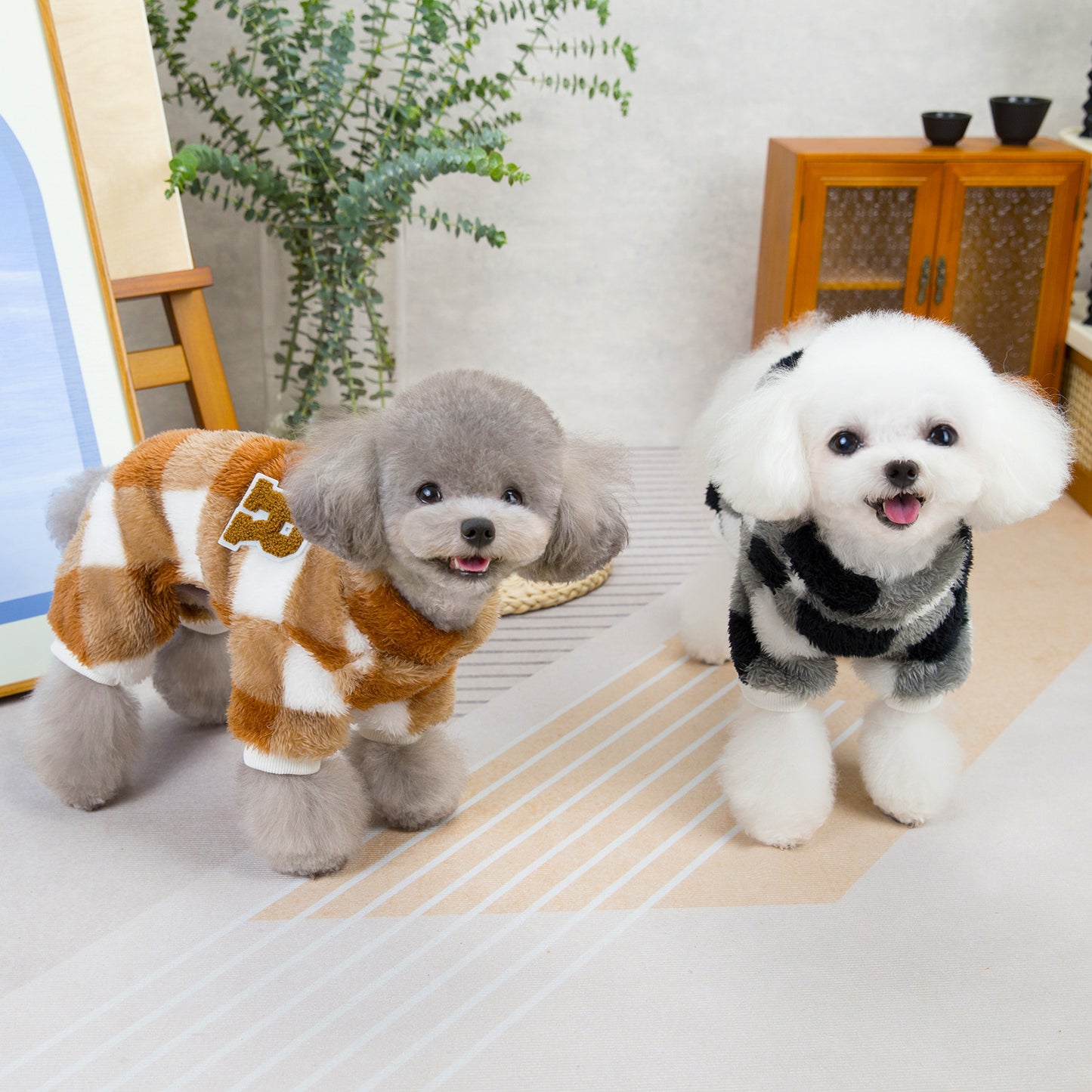 人気犬の服ペットの服小型犬猫が着ることができる秋冬暖かい快適なビッグチェック柄四本足フリースジャケット