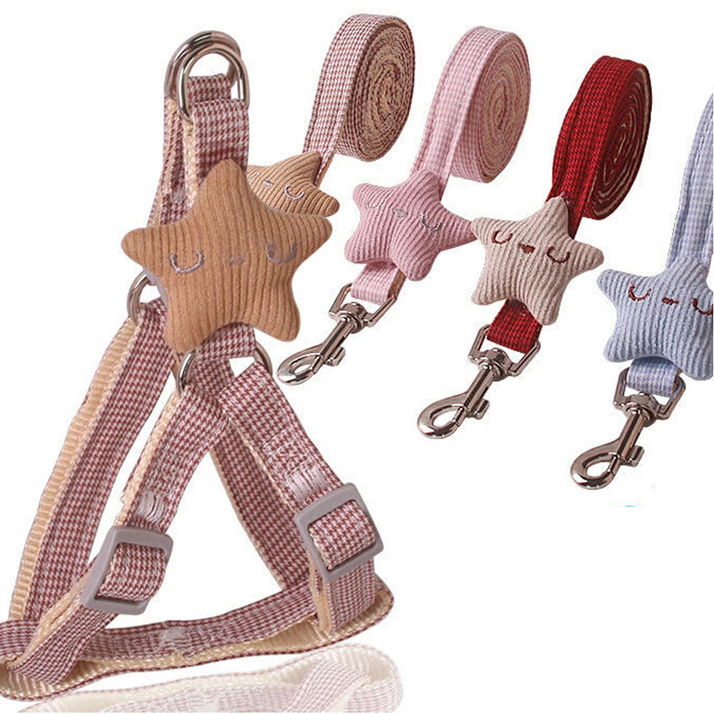 15日間のみ ペットハーネス&リードセット ペット ペットグッズ 犬用品 猫用 胴輪リード ハーネスリード 犬 小型犬 中型犬 犬用 猫用 ハーネス 犬具 胴輪 リードセット 3点式 星柄 キュート