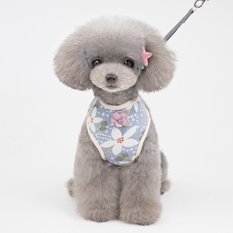 キャット ハーネス 犬 メッシュ リード付 ドッグ リボン ラインストーン コサージュ 胴輪 フラワー ウェアハーネス ペット