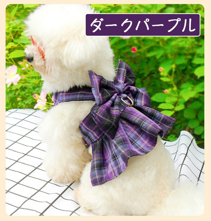 犬服 ハーネス カラー6色 かわいい おしゃれ JK服デザイン 犬服 ハーネス 一体型 リード チェック柄 軽量 調整可能 着やすい 散歩 子犬 猫用ペット用品 首輪 小動物用 落ちない