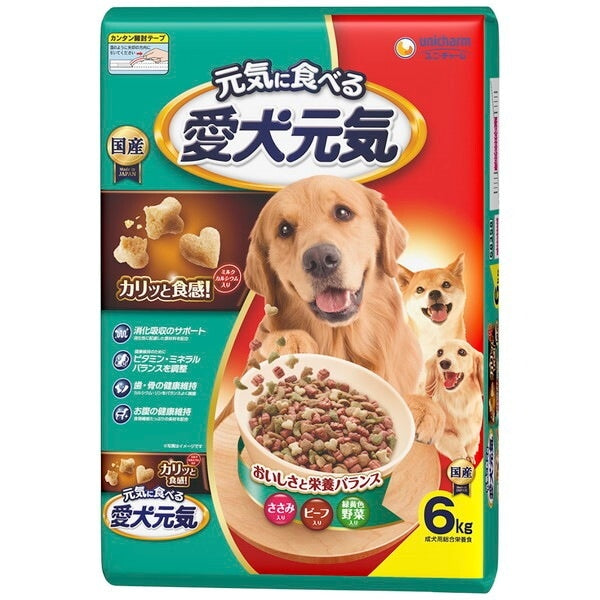 <a href="https://www.qoo10.jp/gmkt.inc/Search/brand.aspx?brandno=18151" target="_blank" class="title_brand" id="btn_brand" title="ユニ・チャーム">ユニ・チャーム</a>愛犬元気 全成長段階用 ささみビーフ緑黄色野菜入り 6kg