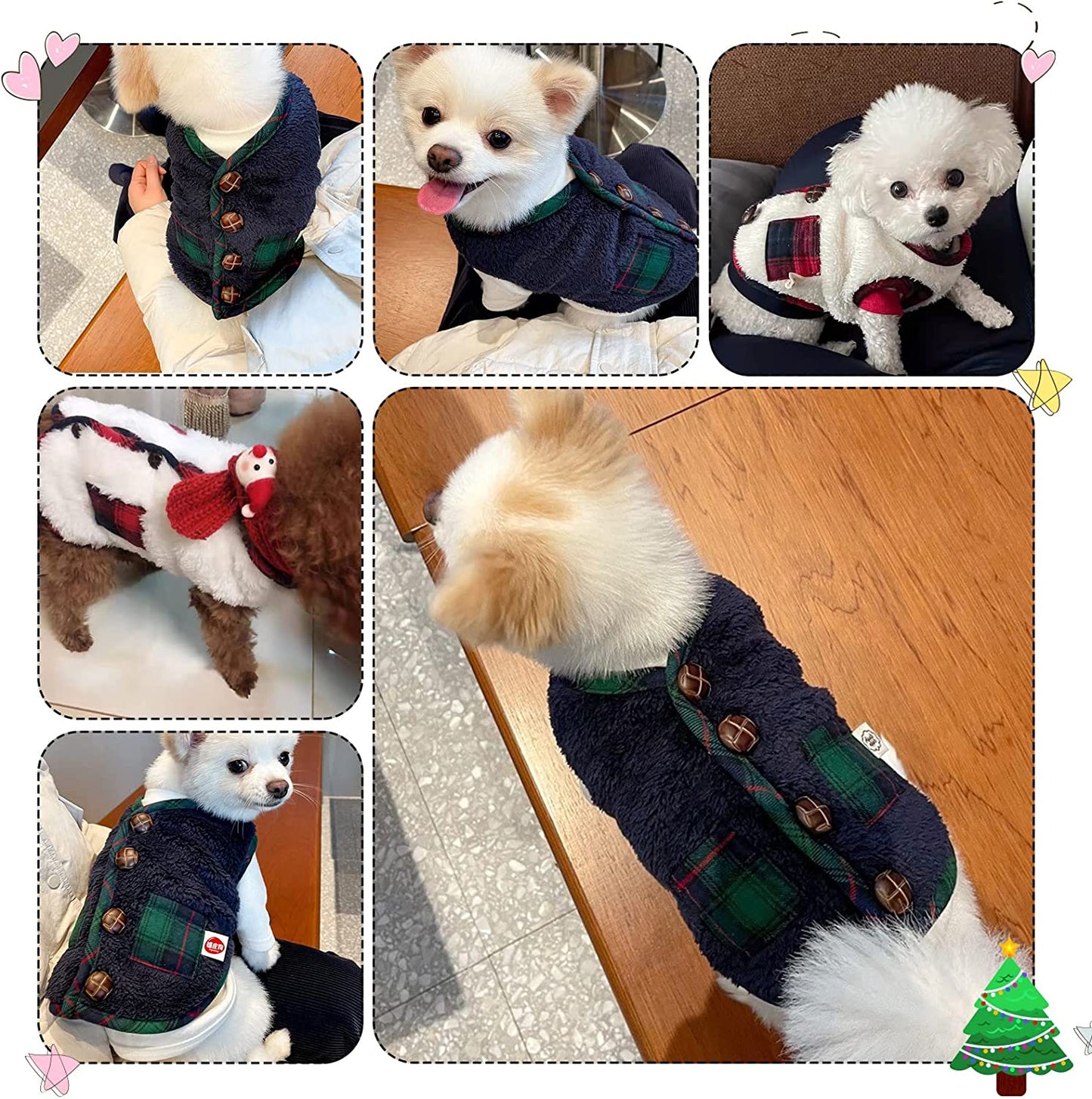 メガ割ペット服 クリスマス 可愛い ペット服 パーカー 服 犬服 ベスト コート マフラー付き 袖なし 猫服 ふわふわ 暖かい ドッグウェア コスム 保温 防寒 小中型犬 お散歩お出かけ服