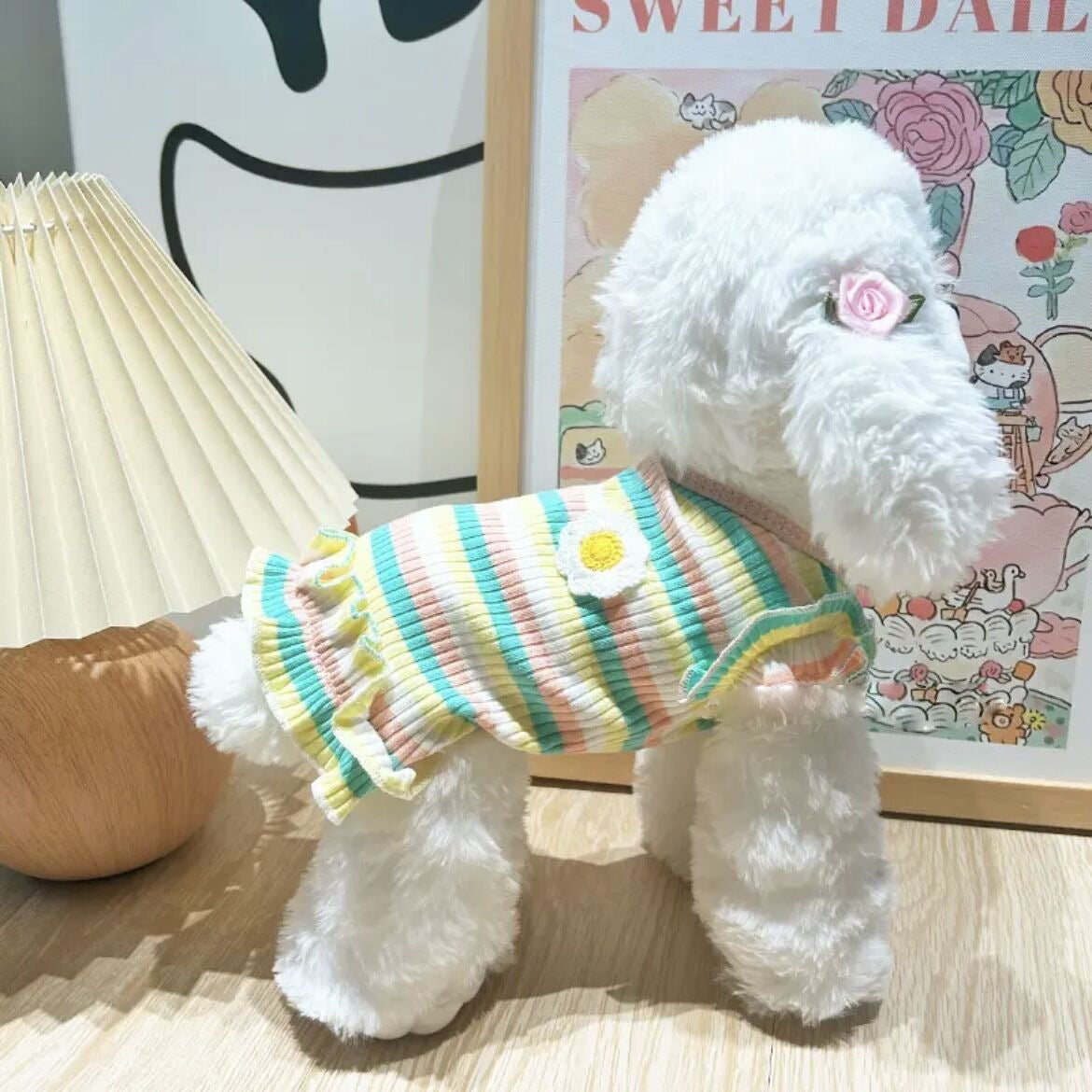 夏用 カラフルストライプ花柄ベスト 小型犬用 涼感素材 通気性抜群 トイ・プードル チワワ ポメラニアン 犬 服 犬 服 犬服 犬の服 ペット用品 ハーネス 小型犬