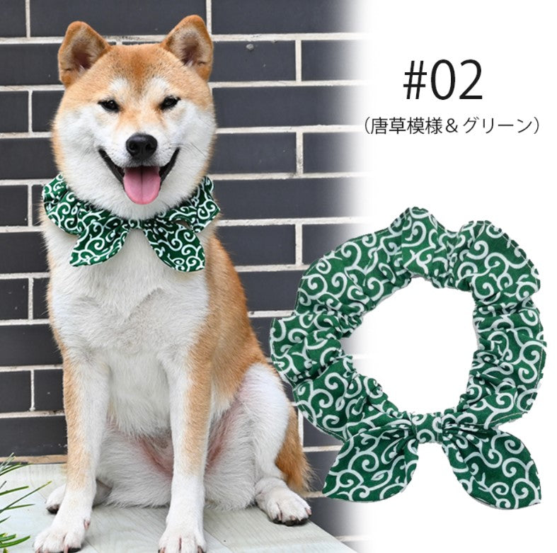 人気商品 ペットグッズ 犬 唐草模様 アクセサリー リボン風 首に通すだけの手軽しゃれ!犬猫兼用 スカーフ 首輪 犬用 猫用 小型犬 中型犬 和柄 ネック バンダナ 風呂敷首巻 かわいい ペットグッズ