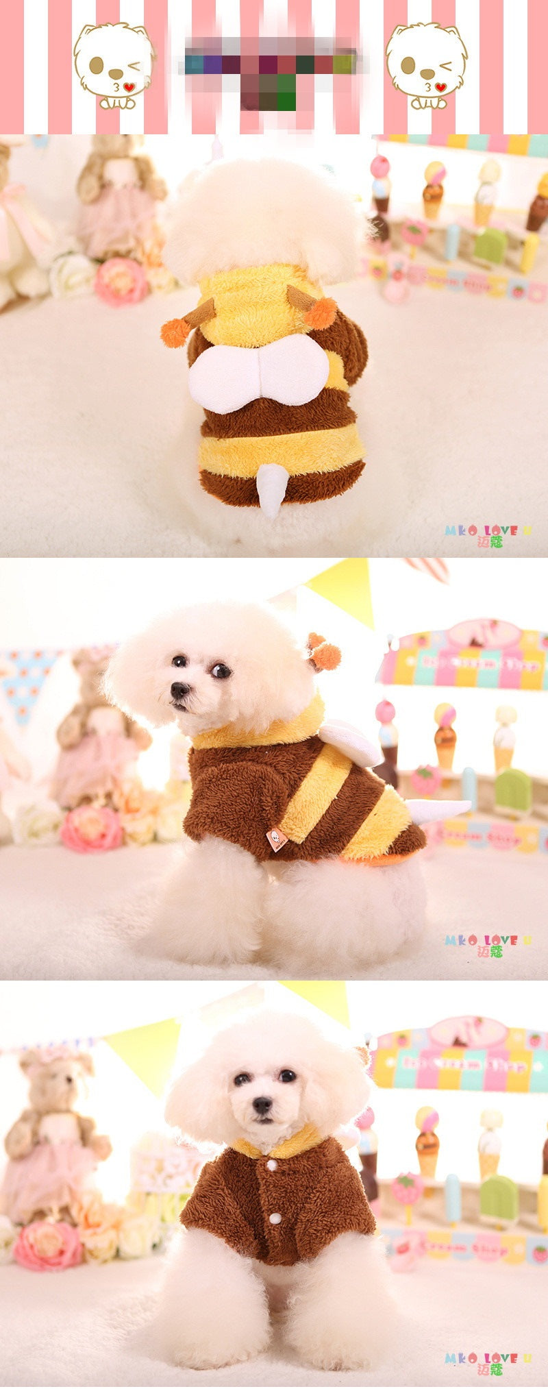 ペットかわいい ウェア XS-XL春秋冬あたたまることスエード入り厚手タイプ犬の服かわいいミツバチ匹猫の新生ミルク犬のミルク猫のセーター着子犬マシュマロ小型犬テディ服ペット