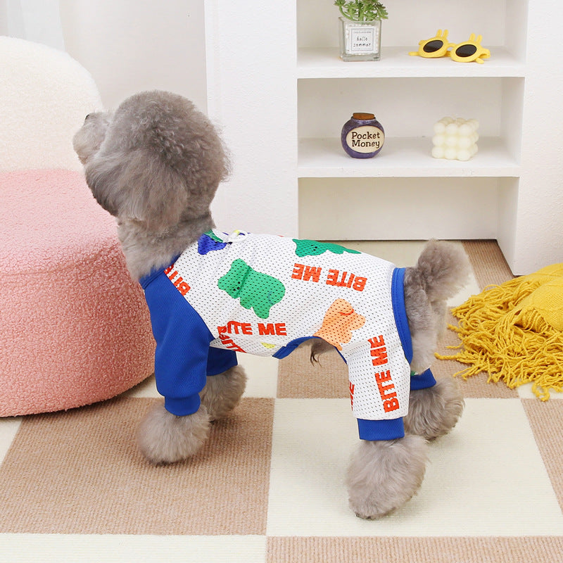 犬服 ペットウェア 春夏新作テディ通気服ペットホームウェアメッシュ4本足ズボン